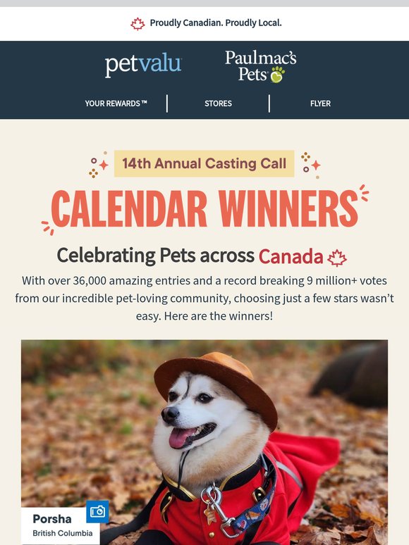 DRUMROLL! The winners are here as we celebrate pets across Canada in our 2026 calendar