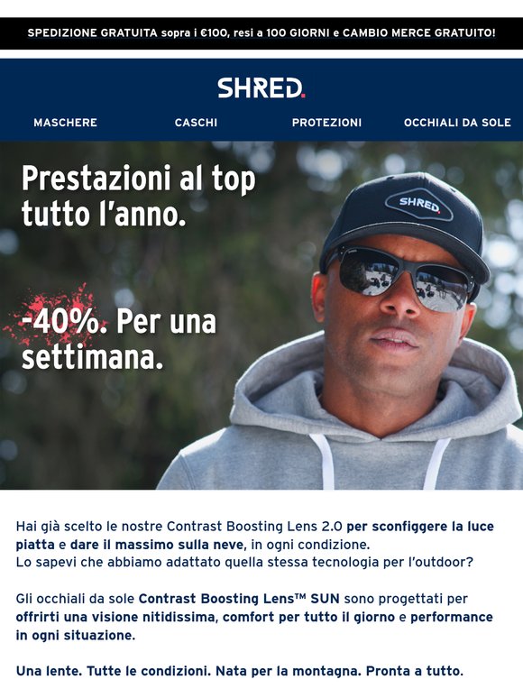 -40% sugli occhiali da sole con la nostra tecnologia lente per l'outdoor