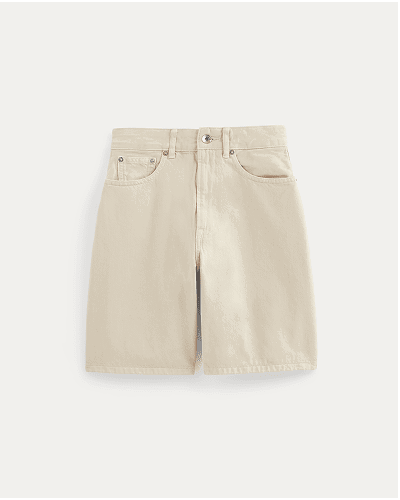 [Image]The Long A-Line Denim Short | Garment-Dyed White / Cream