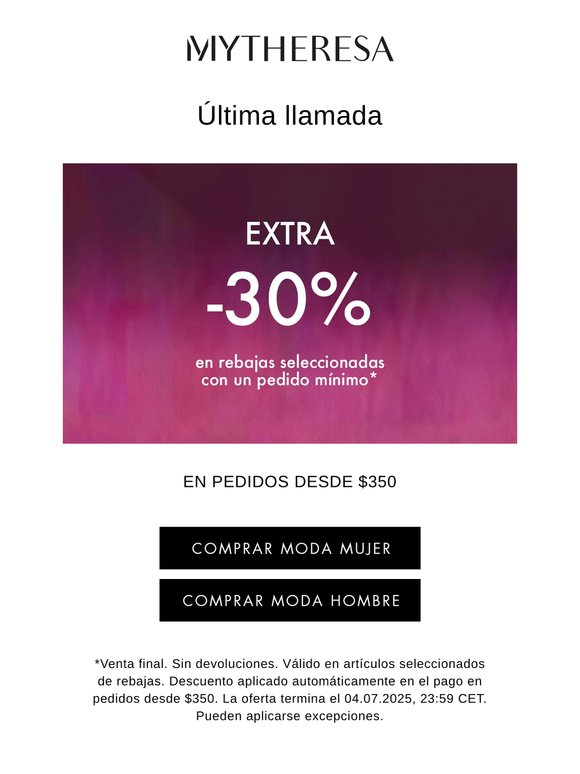 Última llamada, aún mejor: -30% extra en rebajas seleccionadas