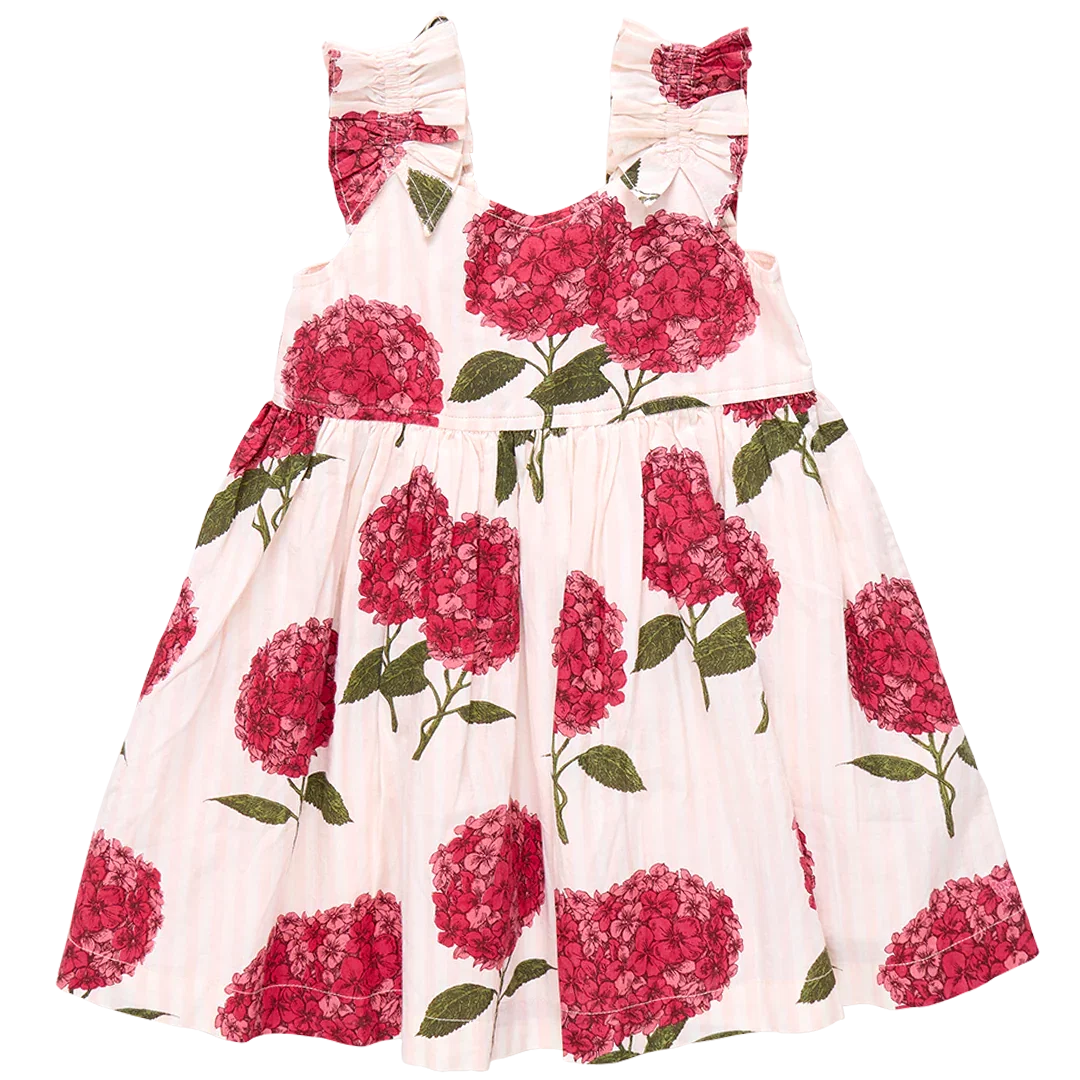 Image of Girls Via Dress - Pink Stripe Hydrangeas
