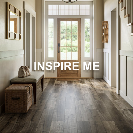 Caption: INSPIRE ME. White entryway with medium-dark brown wood flooring and medium blonde wood door.