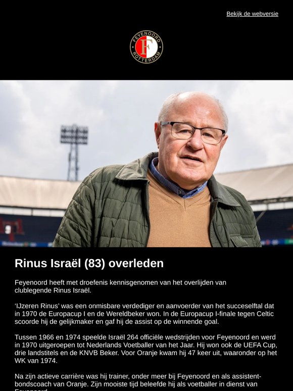 Clublegende Rinus Israël overleden (83)