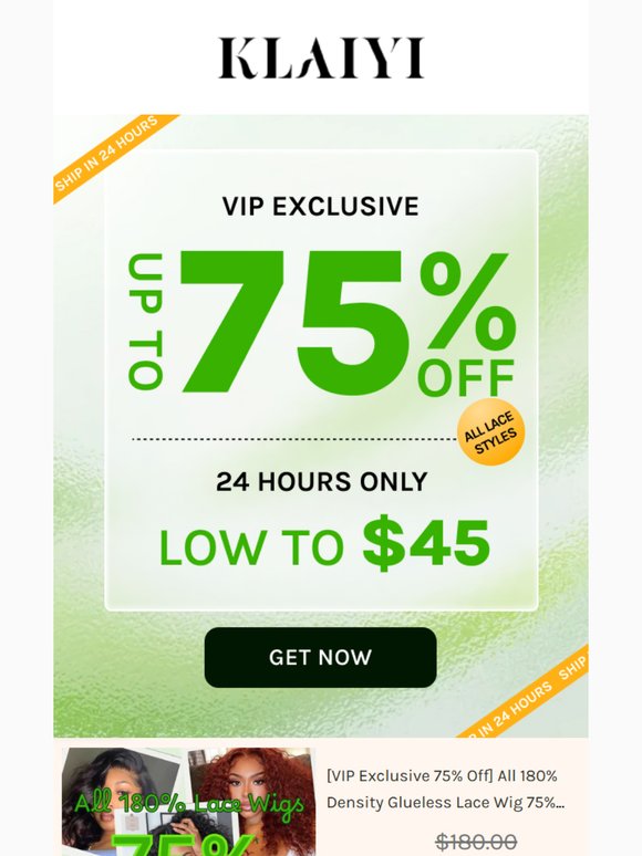 All 180% Lace wigs 75% off will expire Today!