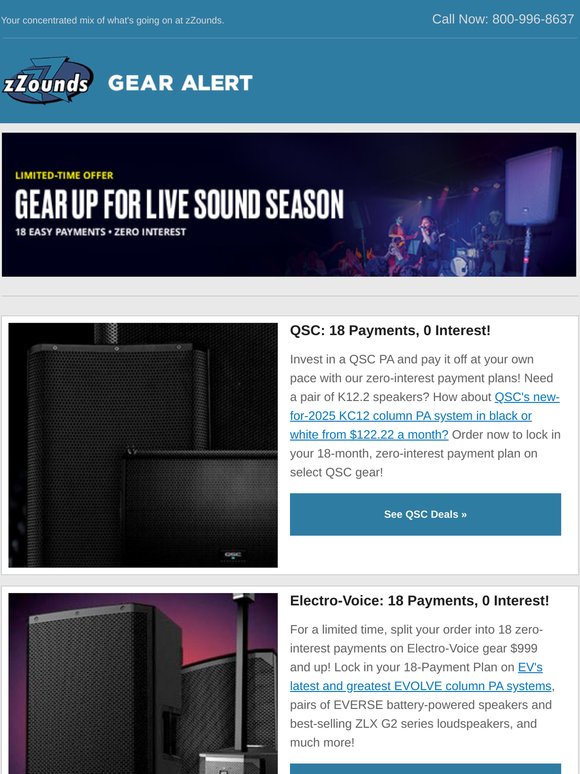 IT'S BAAAACK! 18 Payments, 0 Interest on Live Sound Gear