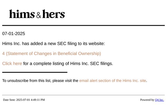 Hims Inc. - 4 (Statement of Changes in Beneficial Ownership) SEC Filing