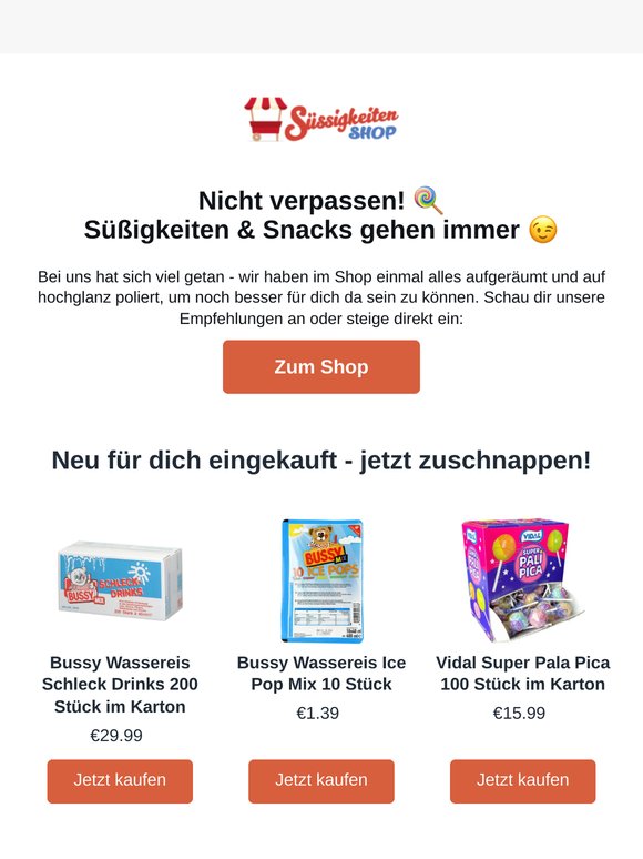 🍭 Deine Top Süßigkeiten-Empfehlungen sind in deinem Postfach eingetroffen