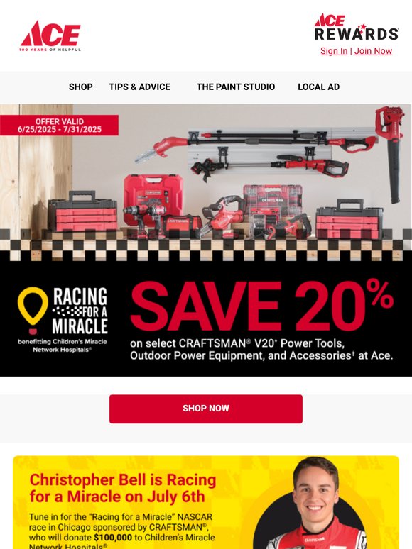 SAVE 20% on CRAFTSMAN 🏁