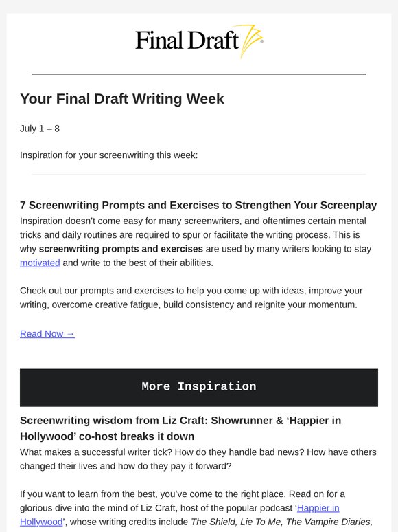 Your Final Draft Weekly Digest: July 1 – 8