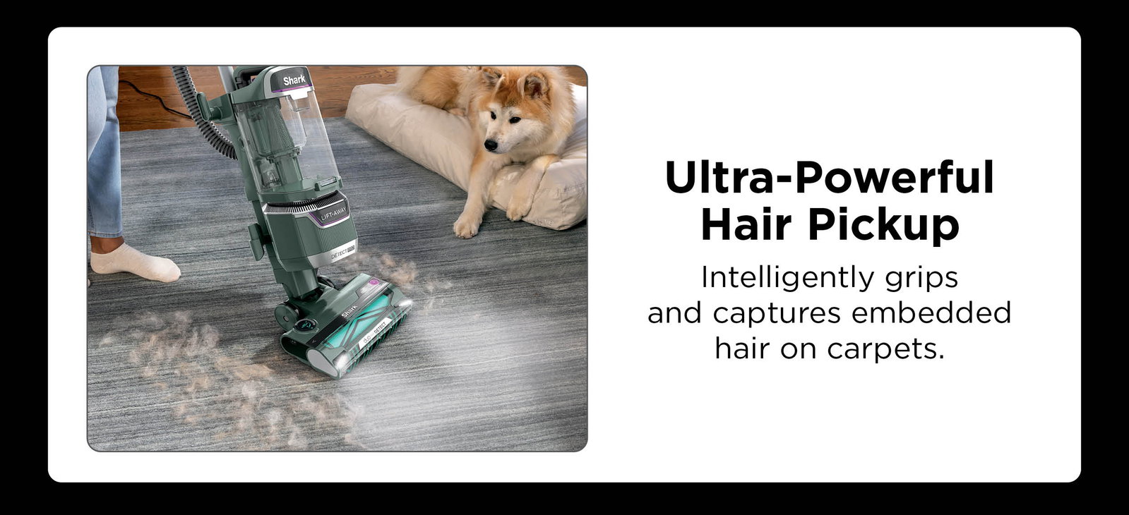 Ultra-powerful hair pickup: Intelligently grips and captures embedded hair on carpets.