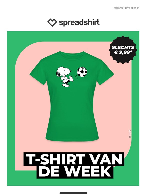 € 9,99 voor het Snoopy-voetbal-t-shirt van de week