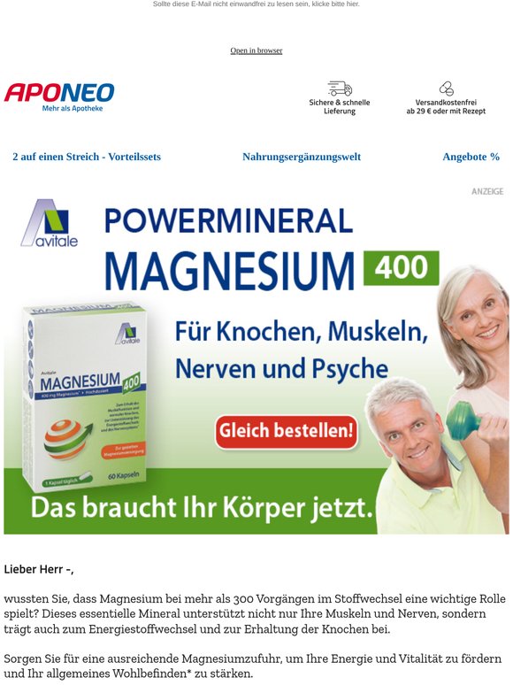 🙂 20 % Extra-Rabatt* auf Magnesium von Avitale! 🙂