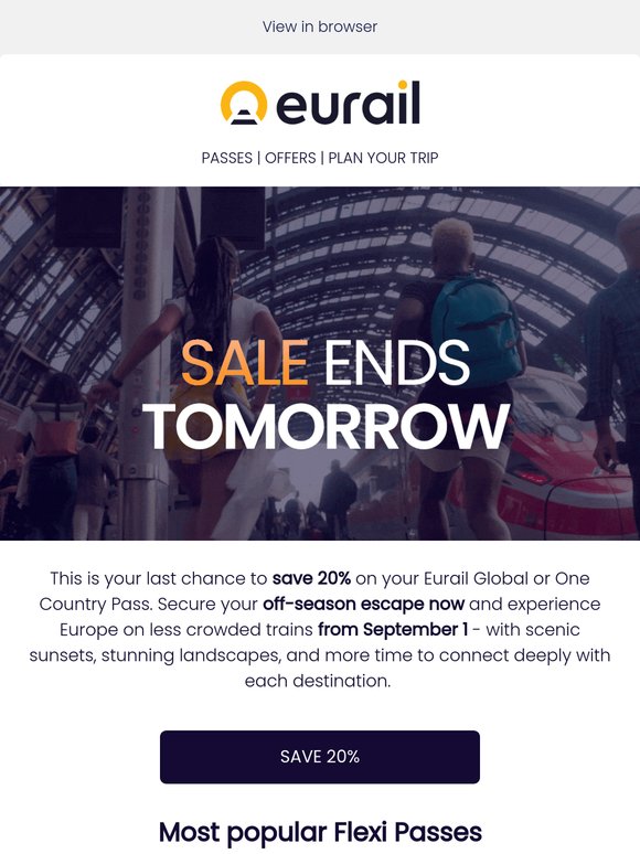 Final call! Get 20% off Eurail Passes 🚂