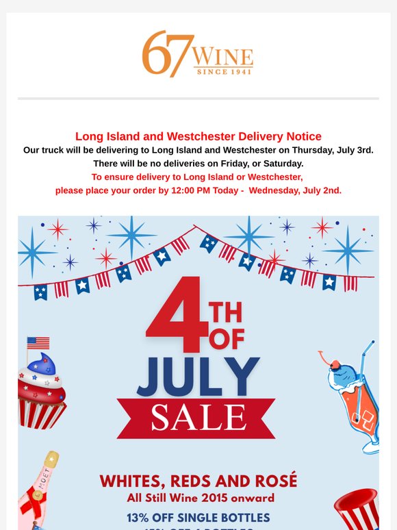 🎆 July 4th Sale Is On! Order by Noon Today for LI & Westchester Delivery