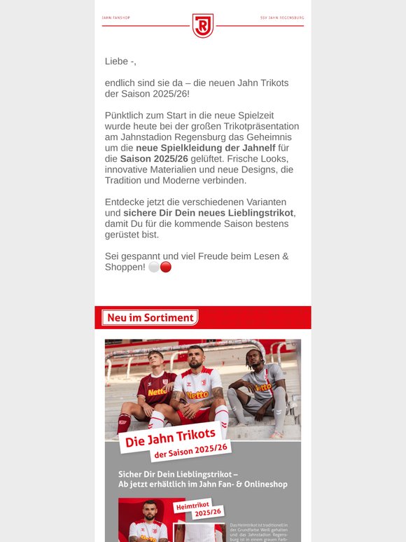 Jahn Fanshop | Spielbekleidung der Saison 2025/26 ⚪🔴