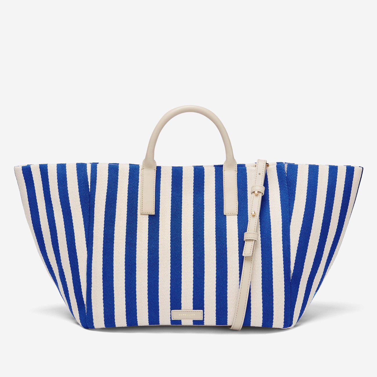 the lisbon tote cobalt blue striped canvas