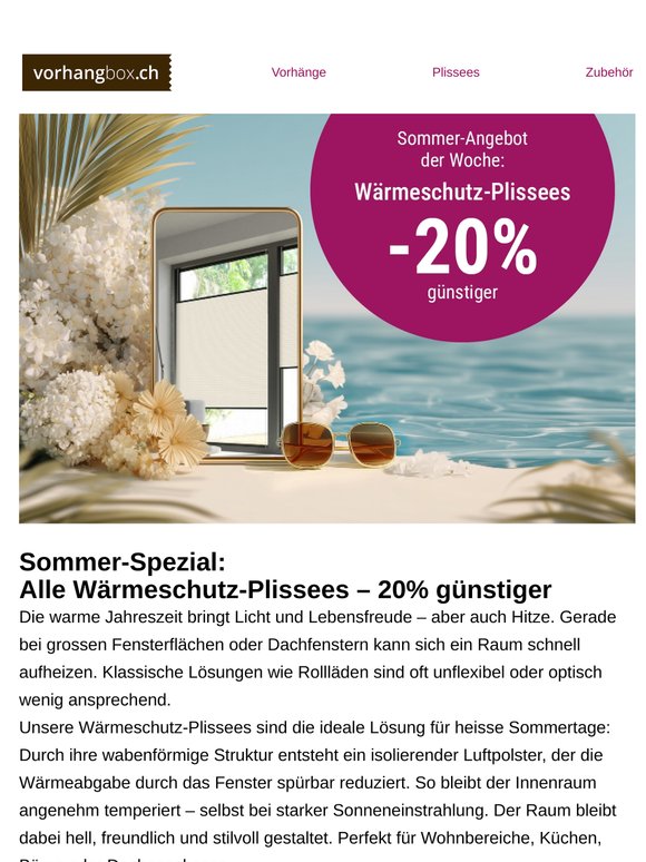Sommer-Spezial: Wärmeschutz-Plissees – 20% günstiger