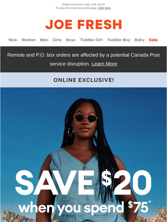 Save $20 when you spend $75 🎉