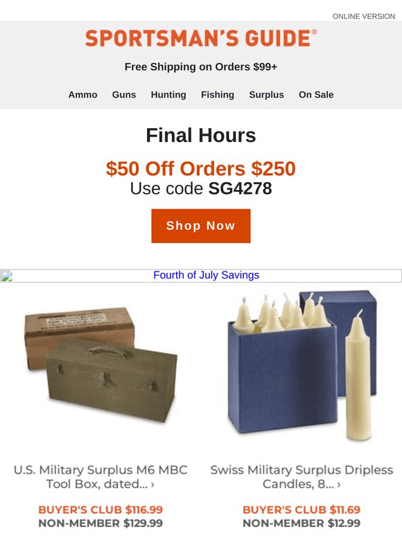 LAST CHANCE - $50 off Orders $250