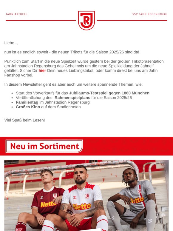 Jahn Aktuell | Neue Trikots für die Saison 2025/26 | Jubiläums-Testspiel gegen 1860 München