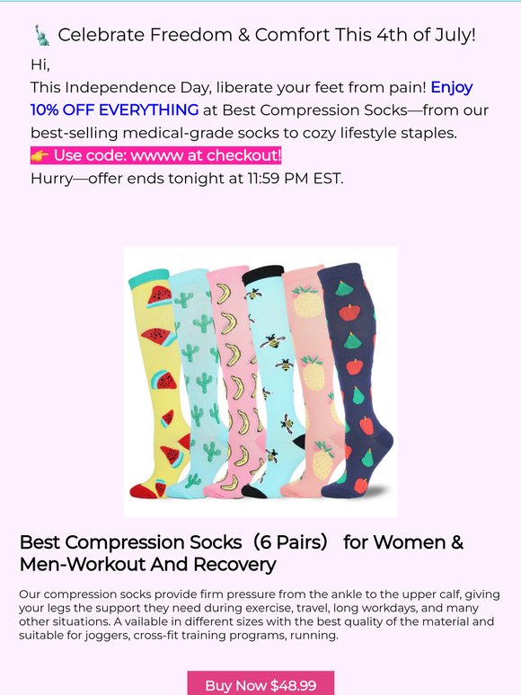 🎇 Freedom from Aches! 10% OFF ALL Compression Socks + Lifestyle Picks for 4th of July!