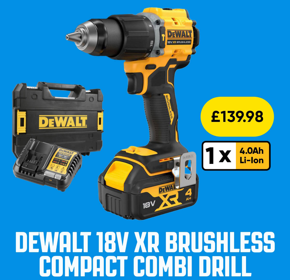 DeWalt DCD799M1T-GB 18V XR Brushless Compact Combi Drill 1 x 4.0Ah