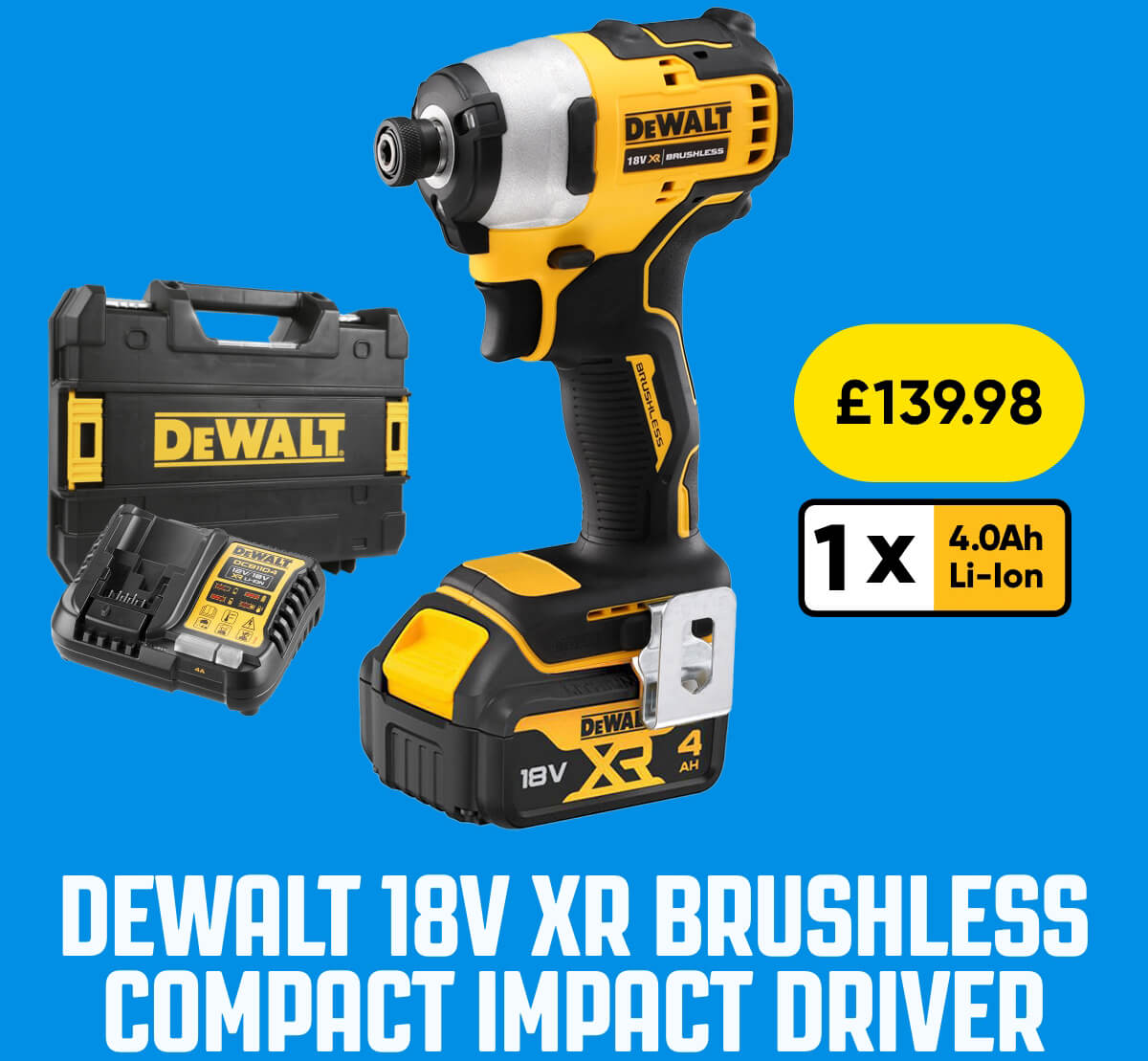 DeWalt DCF809M1T-GB 18V XR Brushless Compact Impact Driver 1 x 4.0Ah