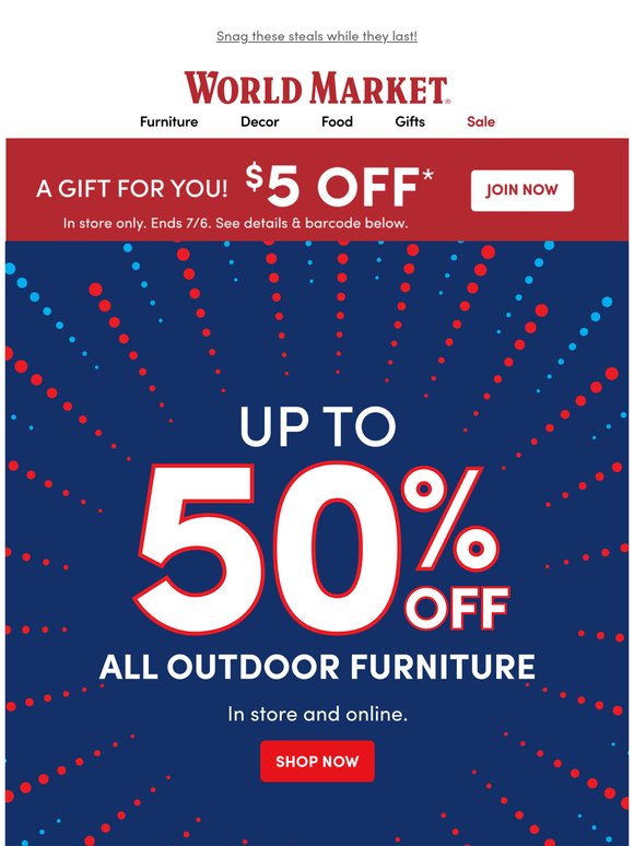 Score up to 50% off outdoor ☀️🤑