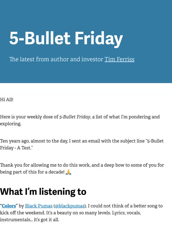 10 Years of 5-Bullet Friday