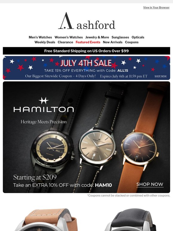 Your New Hamilton Watch Awaits + 15% Off Sitewide This Weekend Only!