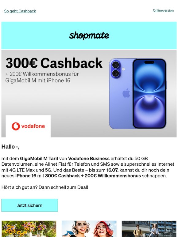 300€ Cashback + Bonus bei Vodafone Business