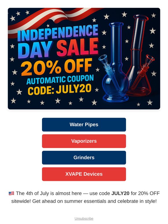 🎇 Light Up July: 20% OFF Sitewide with JULY20