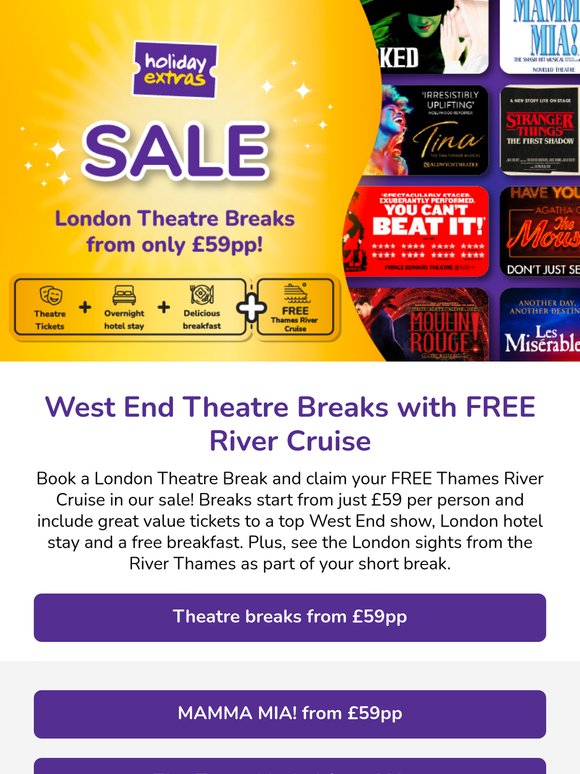 From £59pp - Theatre Breaks & FREE River Cruise 🛥️