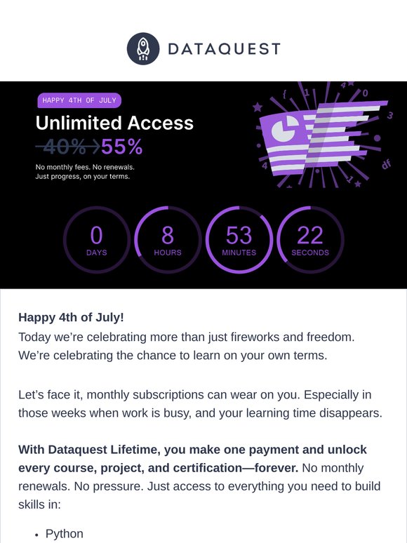 4th of July: 55% Off Ends Tonight