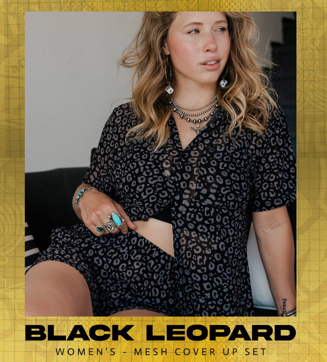 Women's Black Leopard Mesh Cover Up