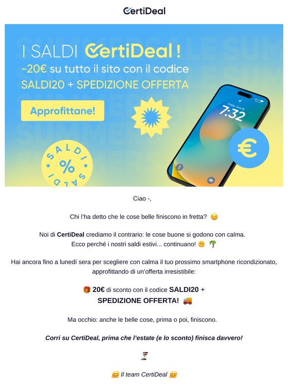 🌞⛱️  Estate, relax… e 20€ di sconto in più