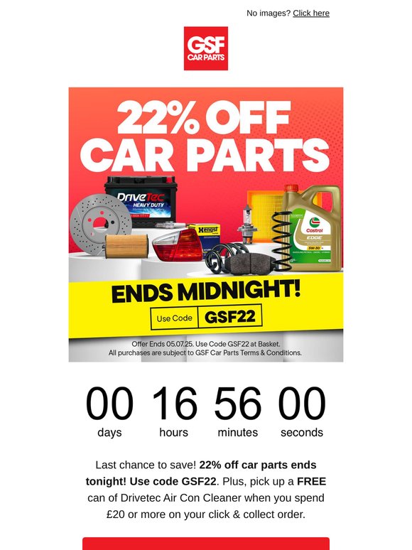 Last Chance! 22% Off Car Parts Ends Tonight!