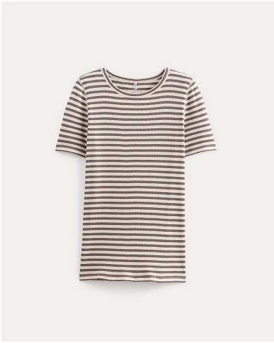 [Image]The Luxe Rib Scoop-Neck Tee | Bone / Deep Taupe
