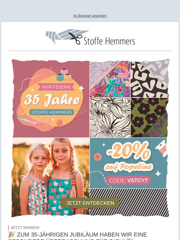 🎉 35 Jahre Jubiläum: 20% Rabatt auf unsere Popeline – Jetzt kreativ werden! 🎉