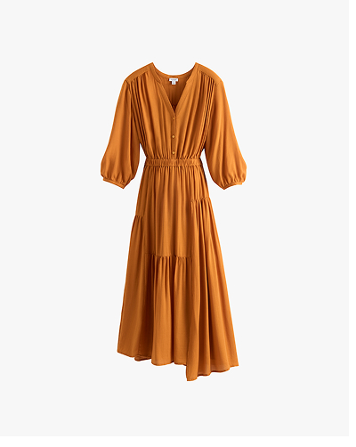 Tencel Gathered Panel Dress Saffron