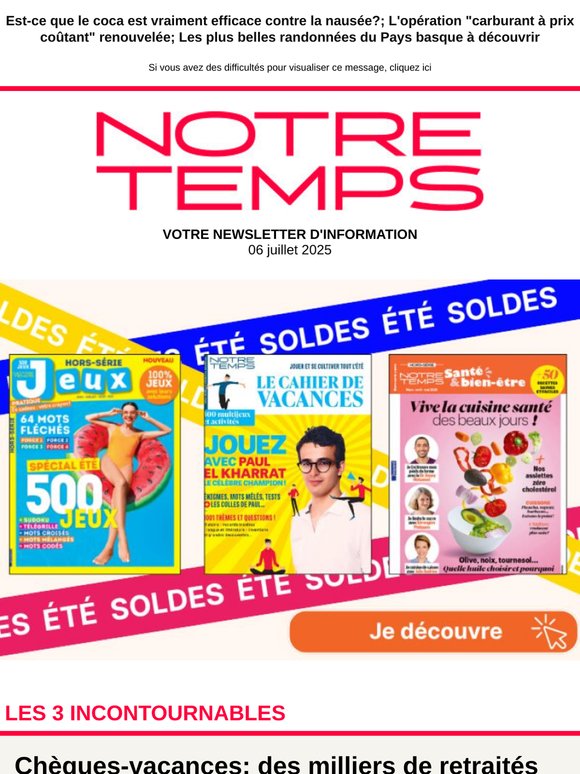 📌 Chèques-vacances: des milliers de retraités vont à nouveau pouvoir en bénéficier, et vous?; Comment faire surveiller gratuitement votre logement en votre absence?; Les 7 spécificités de la retraite des fonctionnaires
