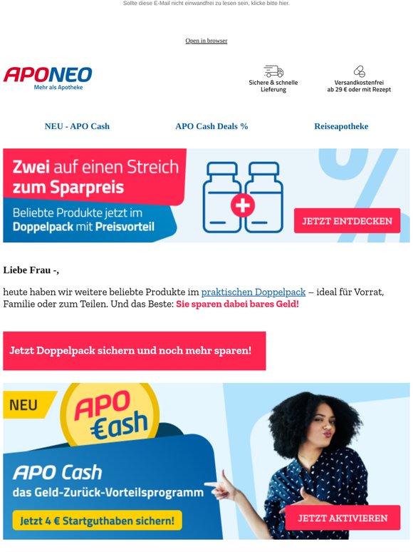 🥰 4 € APO Cash* Startguthaben sichern + im Doppelpack noch mehr sparen! 🥰