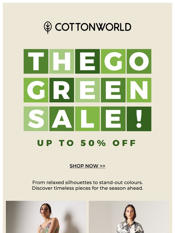 Go green. Up to 50% off 😍