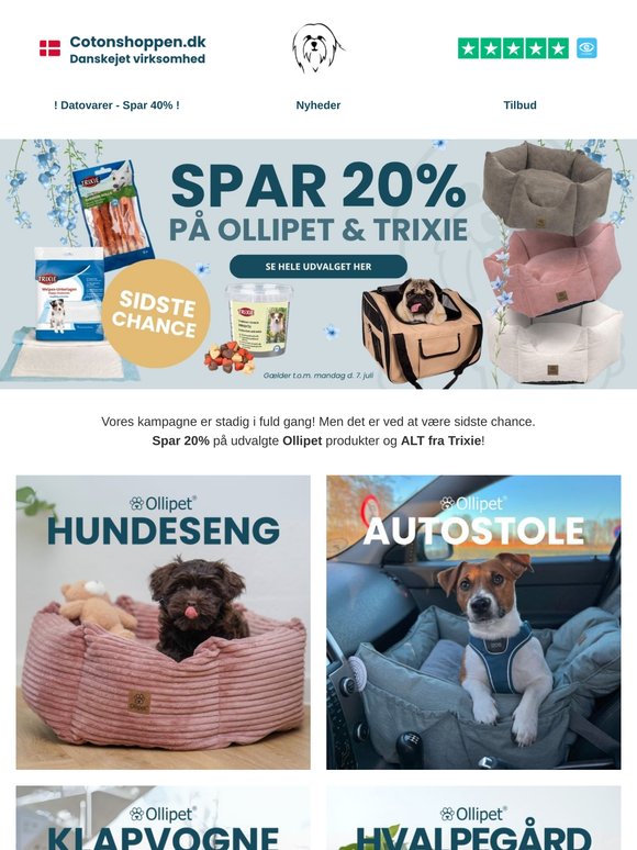 ⏳ Sidste chance: 20% på Ollipet & Trixie!