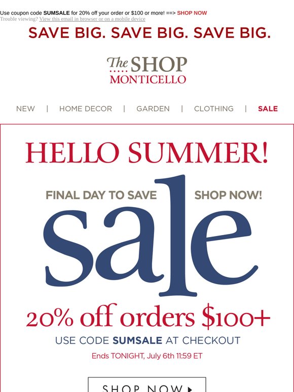 ☀️ 20% OFF Savings Ends Tonight ☀️