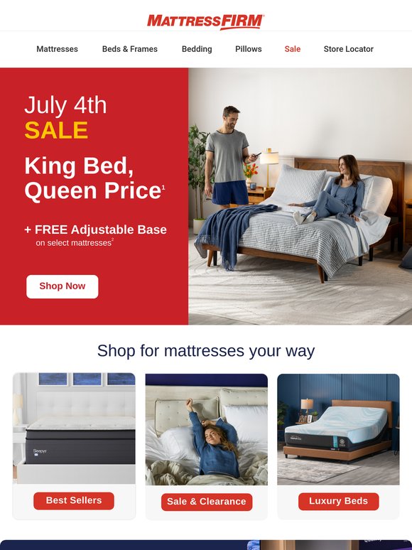 Your July 4th upgrade: King bed for a queen price + free adjustable base