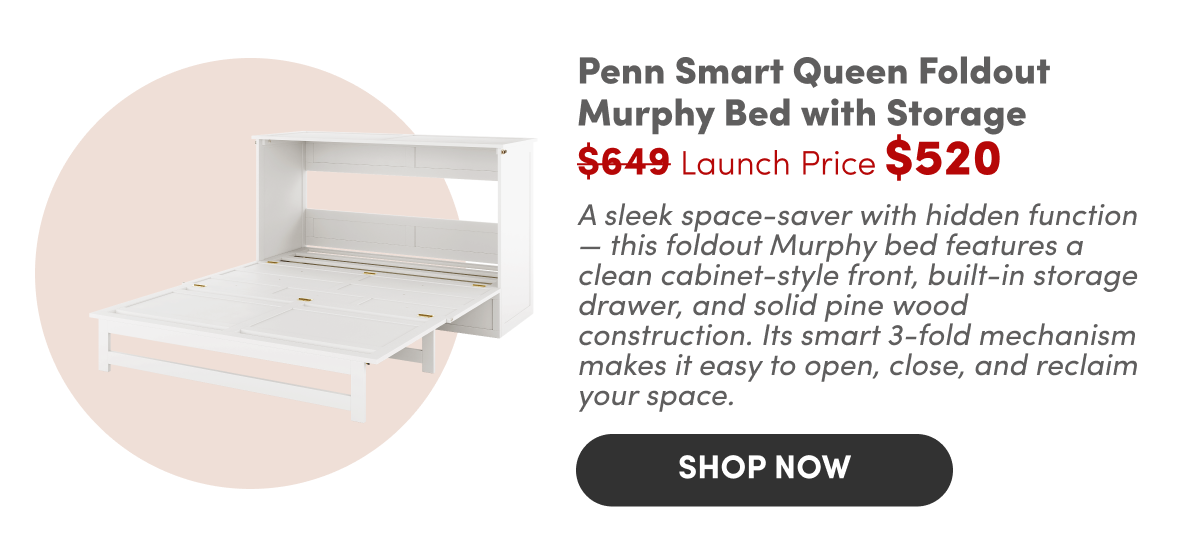 Penn Smart Queen Foldout Murphy Bed with Storage