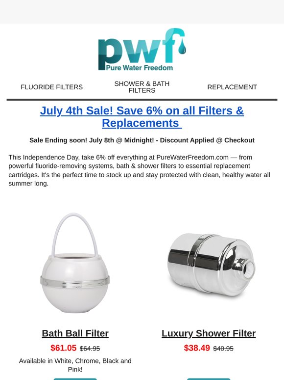Sale Ending! Save on Shower, Bath & Fluoride Filters