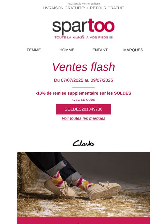 ⚡ SOLDES : –60% et -10% supplémentaires sur Redskins, Skechers, So Size, G-Star Raw, Columbia, Tommy Jeans, Clarks, Mac Douglas et Chabrand : Ventes Flash en Livraison gratuite !