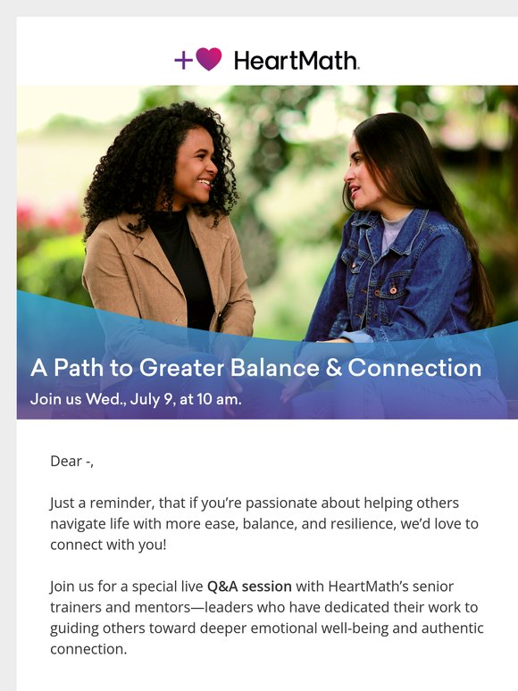 Reminder: Discover HeartMath Certification: A Path to Greater Balance & Connection
